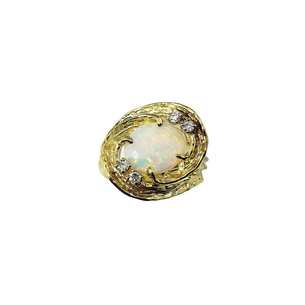 Vintage 18 Karat Yellow Gold Opal and Diamond Ring Size 7 #11975